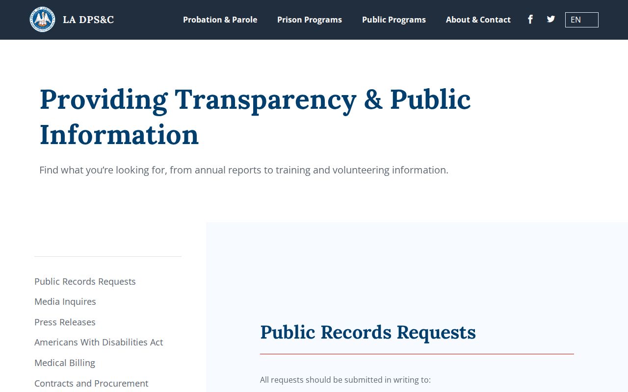 Louisiana DPS&C public inmate information rules