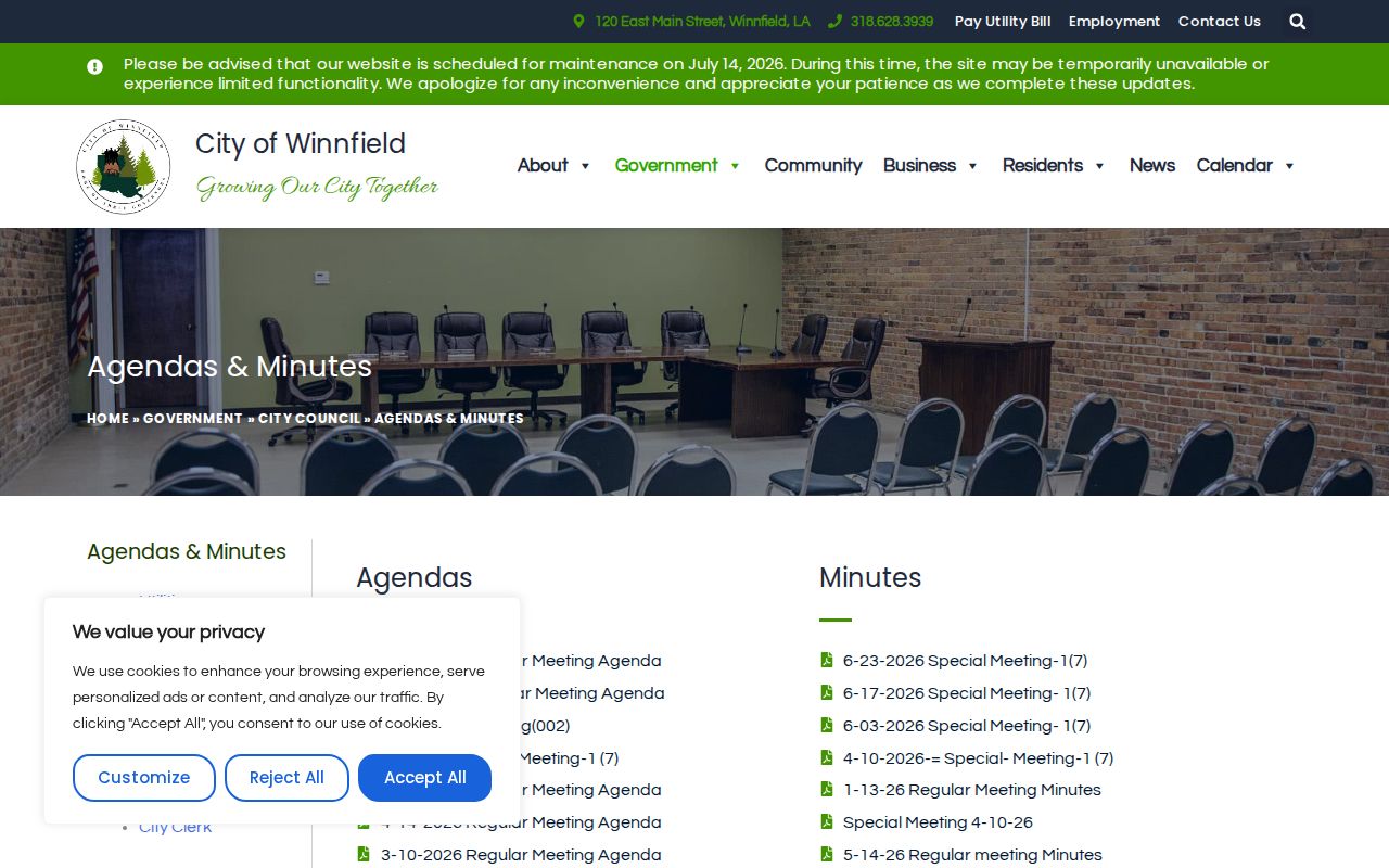 Winnfield public safety agendas and minutes archive