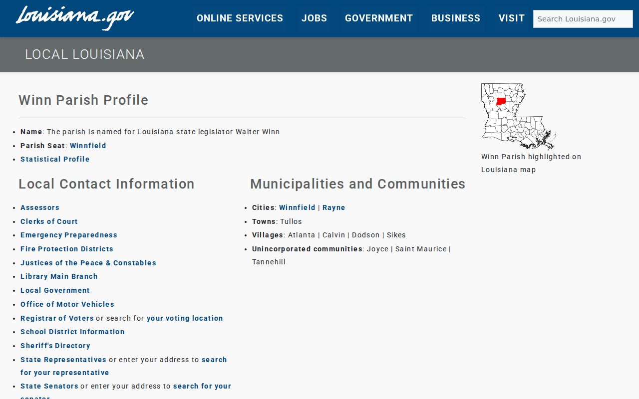 Official Louisiana profile for Winn Parish offices
